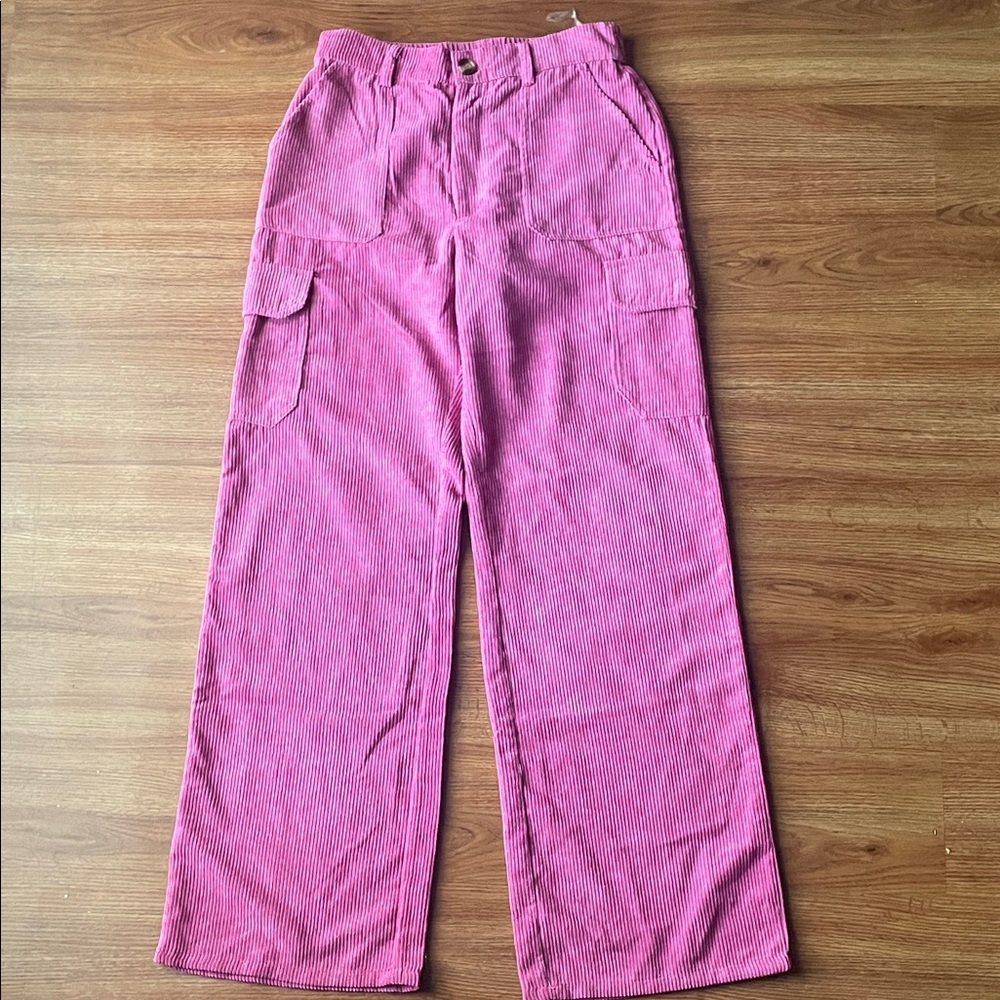 Pink Corduroy Wide-Leg Pants